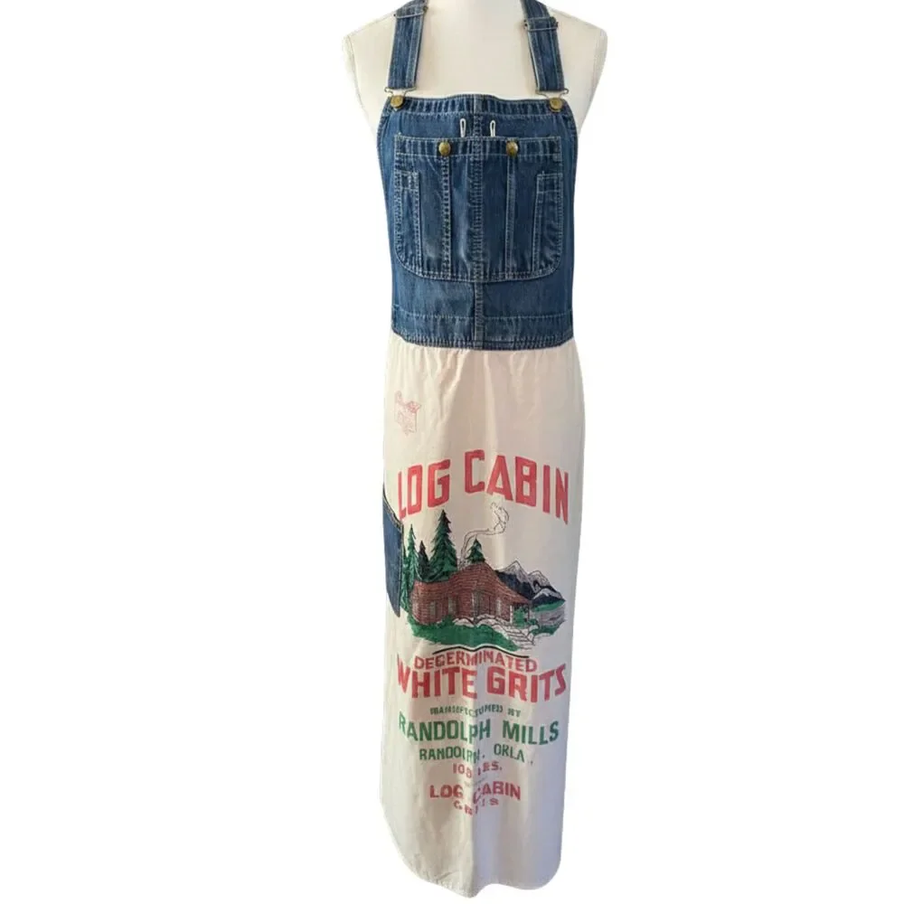 VTG Big Smith Upcycled Denim Apron Overalls Rudolph Mills Feedsack USA